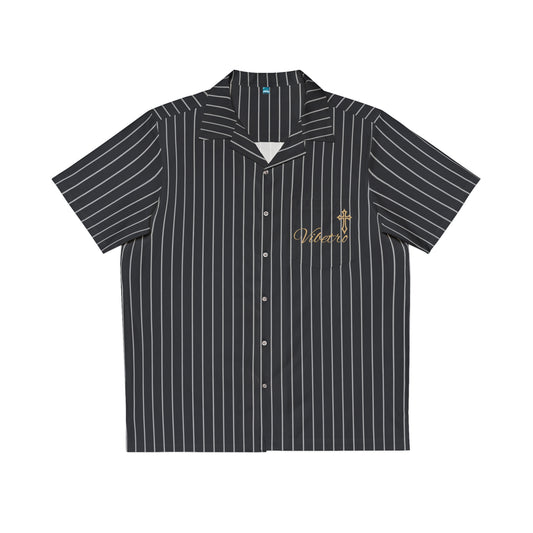 GOLDEN VIBECROSS STRIPED ALOHA TEE - BLACK