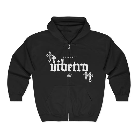 PLANET VIBETRO CROSS HOODIE - BLACK