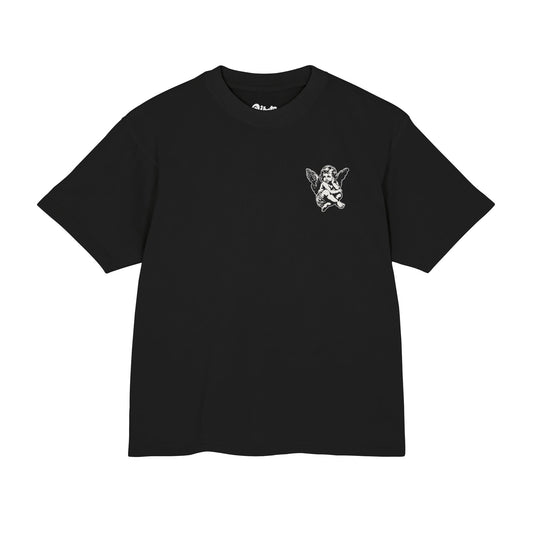 ANGEL SHIPMENT LABEL BOXY TEE - BLACK
